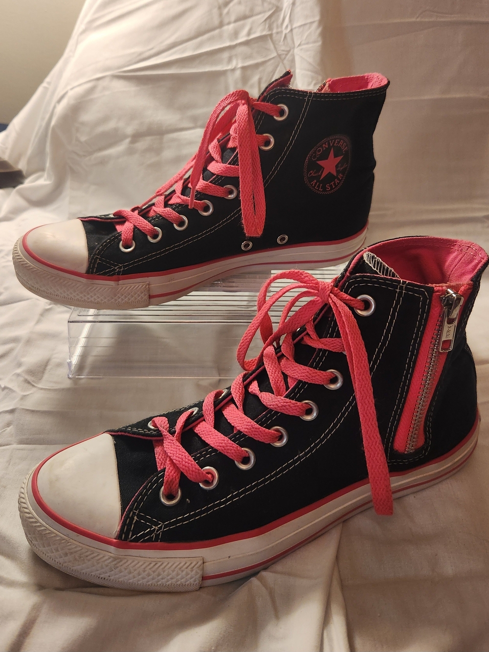 Converse All Star High-Top Sneakers in Black with Pink Accents 9